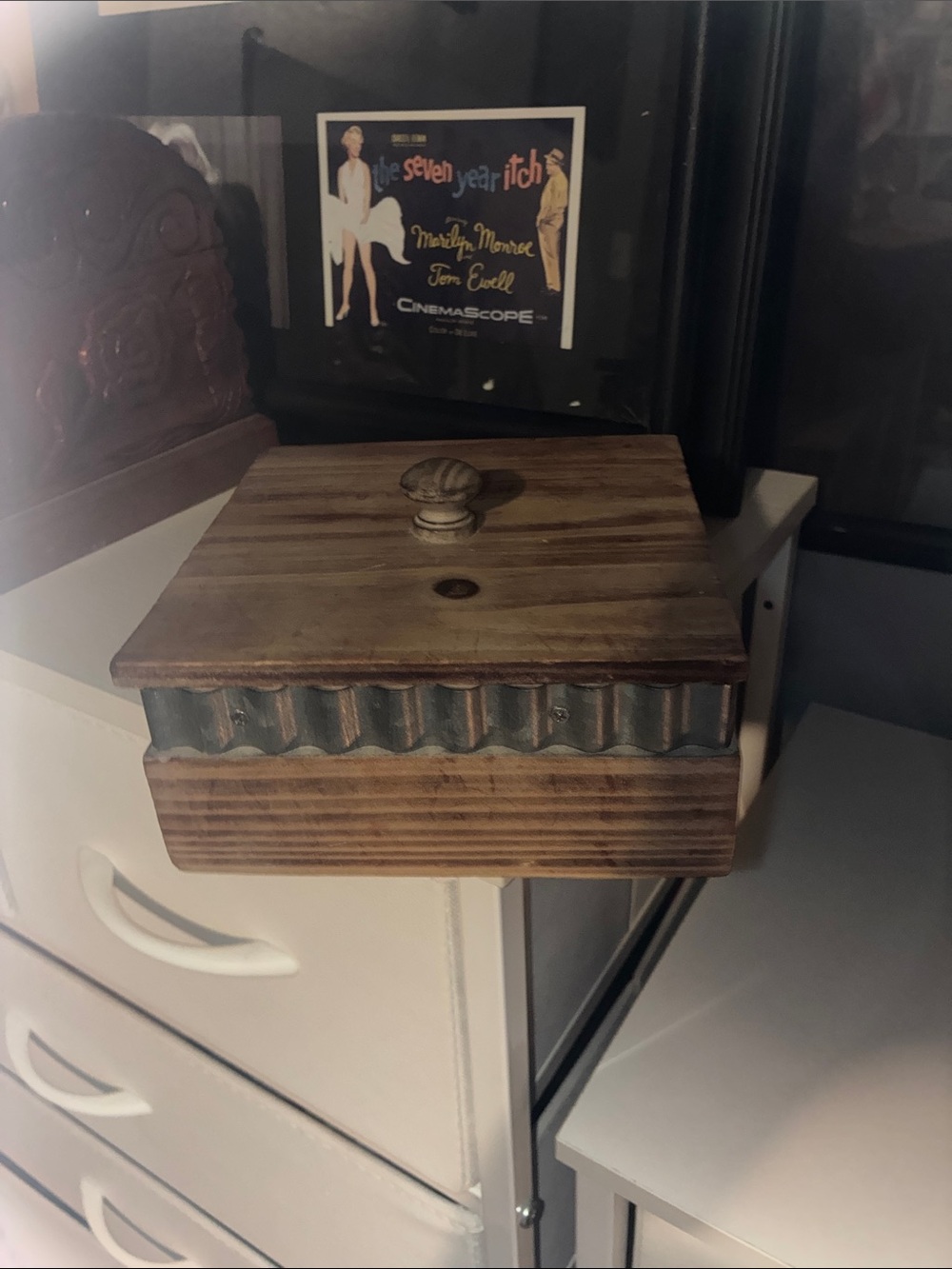 Handcrafted Wood Storage Box with Corrugated Metal Trim